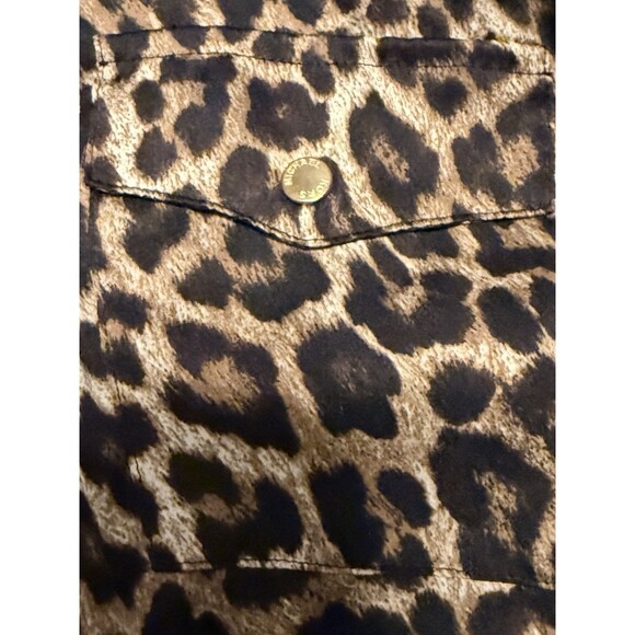 Michael Kors Womens Top Full Zip Roll Tab Sleeve Leopard Animal Print Sz XS - Picture 7 of 13